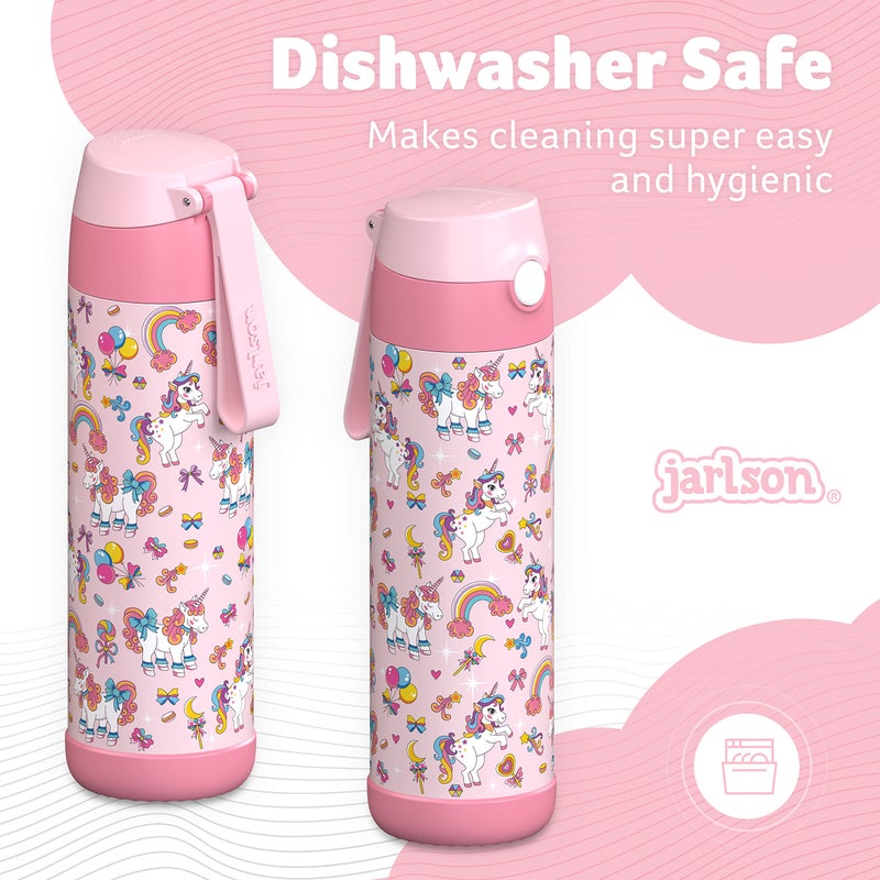 Jarlson kids water bottle with straw - CHARLI - insulated stainless steel water bottle - thermos - girls/boys (Unicorn 'Mosaic', 18 oz) - Image 4